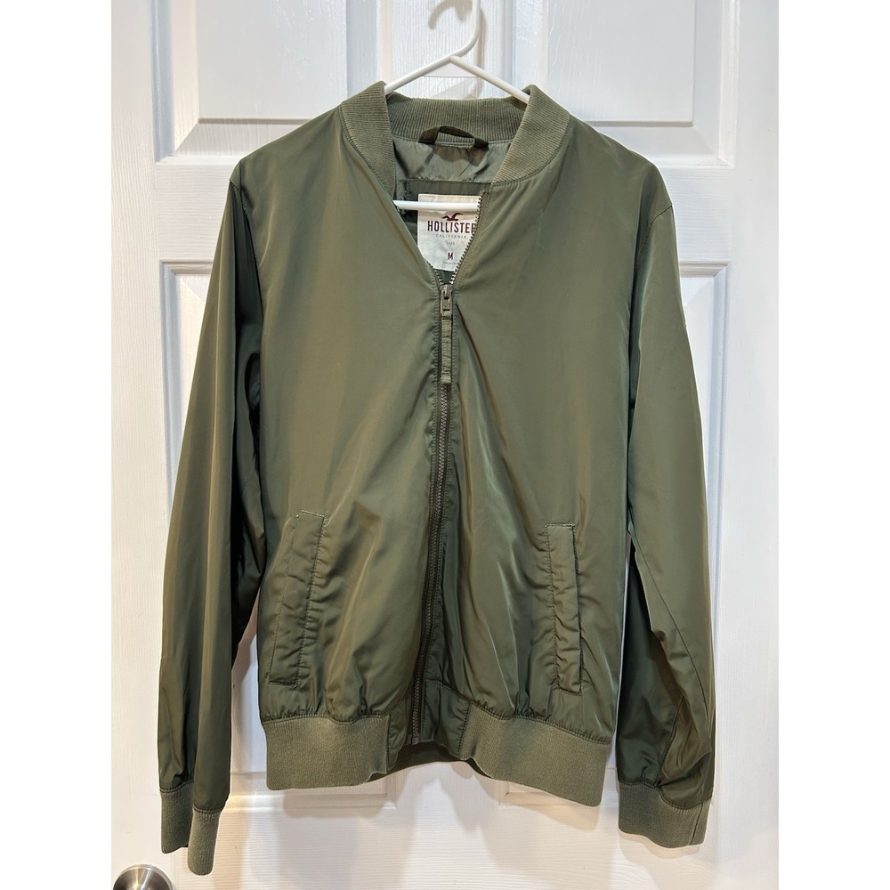 Hollister Lightweight Bomber Jacket Mens Sz M Olive Green Full Zip Flight Jacket